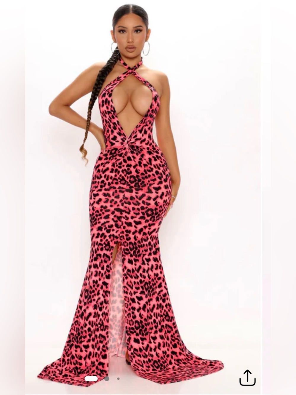 Fashion Nova Pink Leopard One-Shoulder Maxi Dress